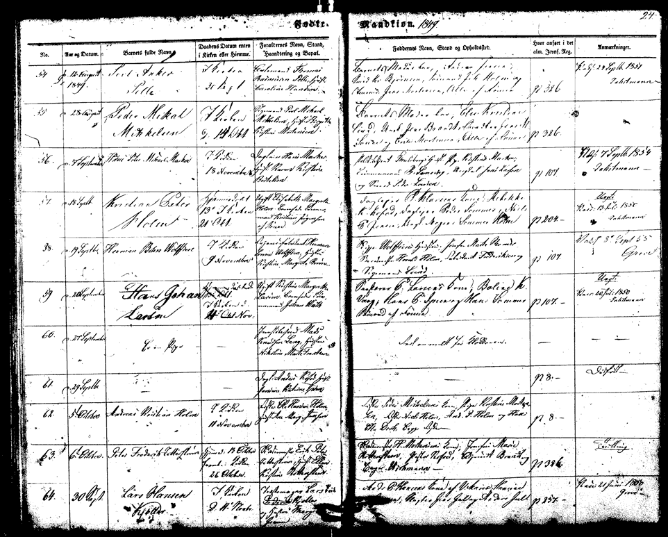 Kirkebog RÃ¸nne 1849 (nr. 63 Opslag 26/Side 24/Folio 48-49 )